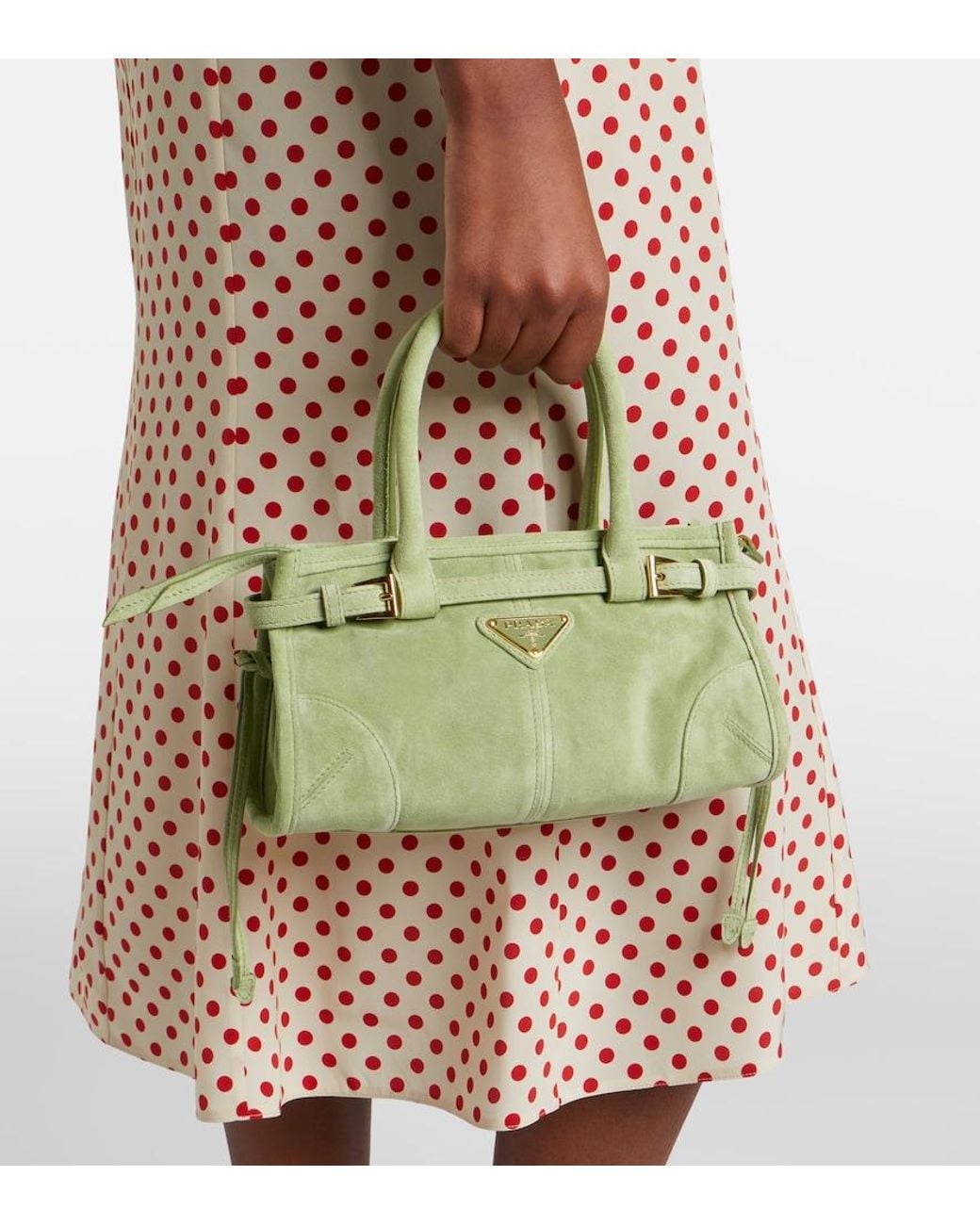 Prada Green Bonnie Mini Suede Top-Handle Bag