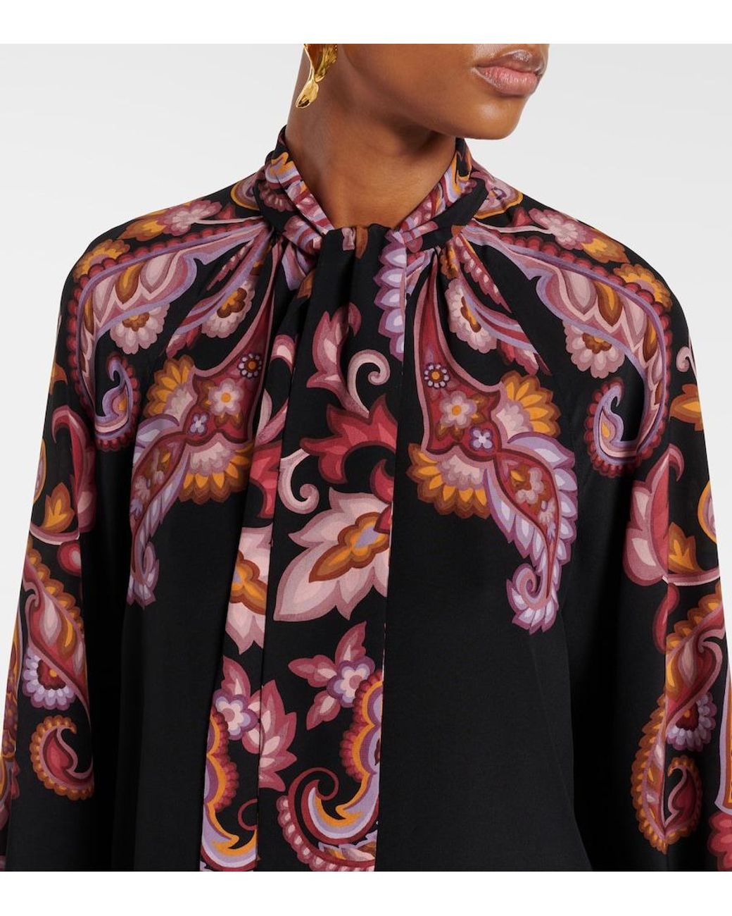 Etro Black Printed Crepe De Chine Blouse