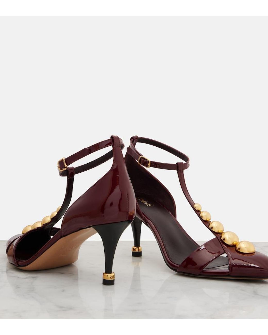 Chloé Brown Cleia 70 Studded Patent Leather Pumps