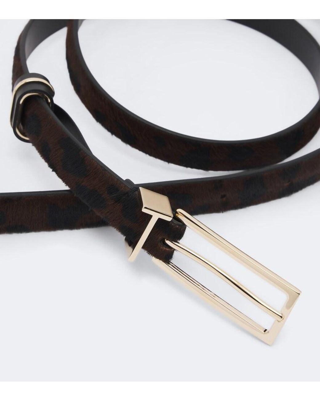 Tom Ford Black Leopard-Print Calf Hair Belt