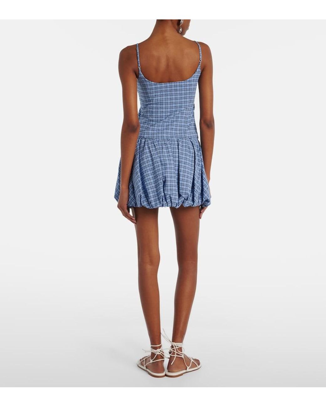Faithfull The Brand Blue Pelea Checked Cotton Minidress