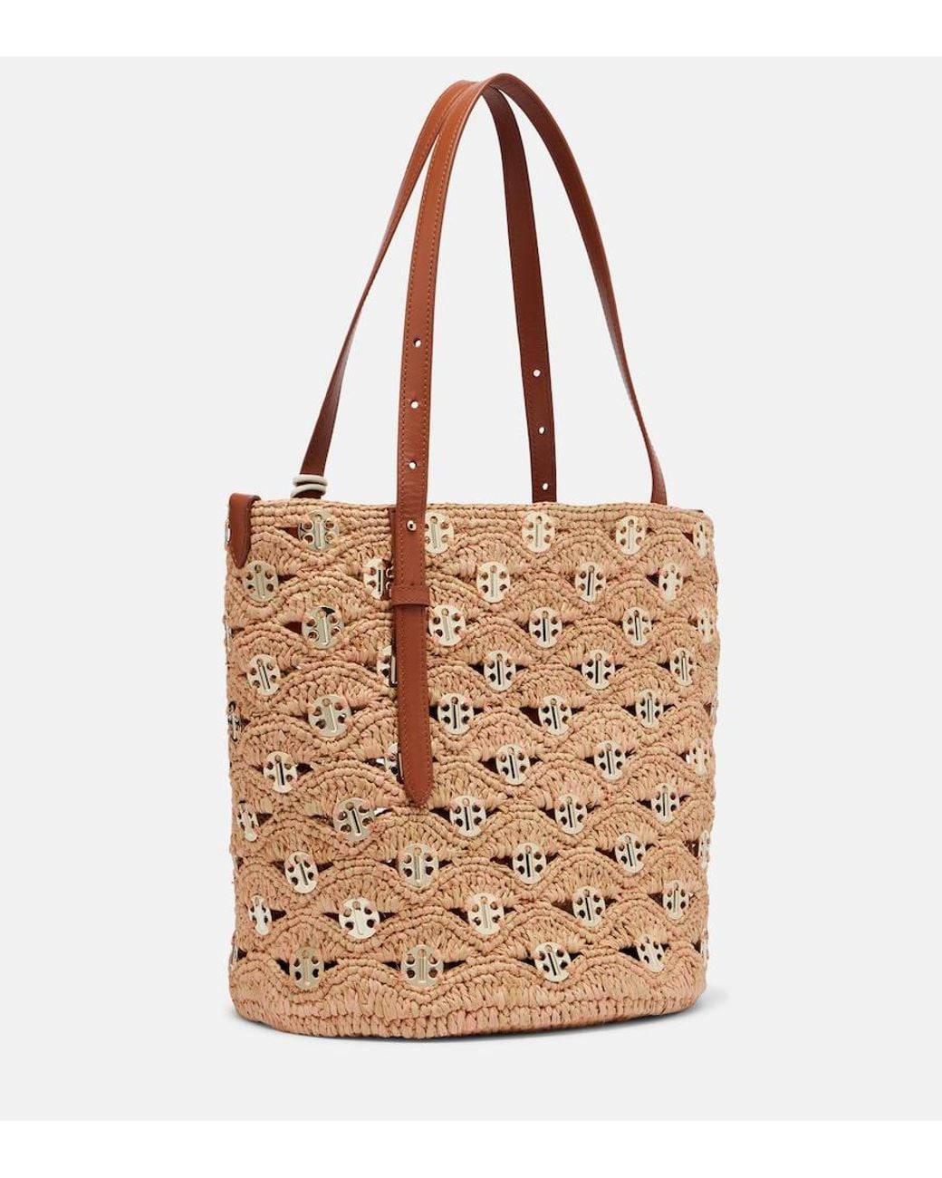 Rabanne Brown Small Embellished Raffia Tote Bag