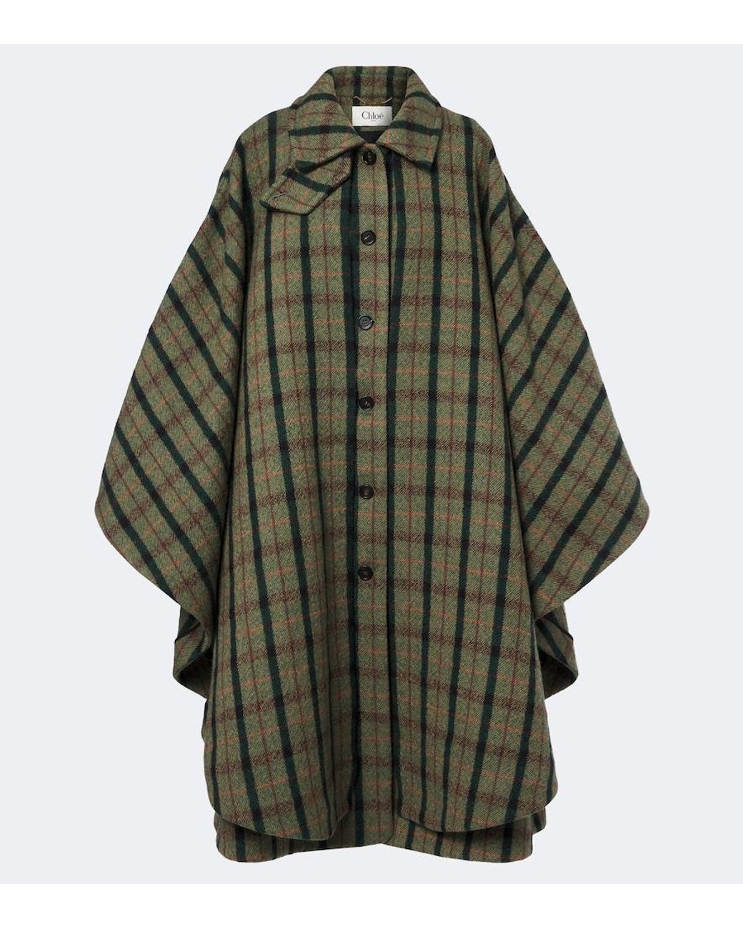 Chloé Green Checked Wool Poncho