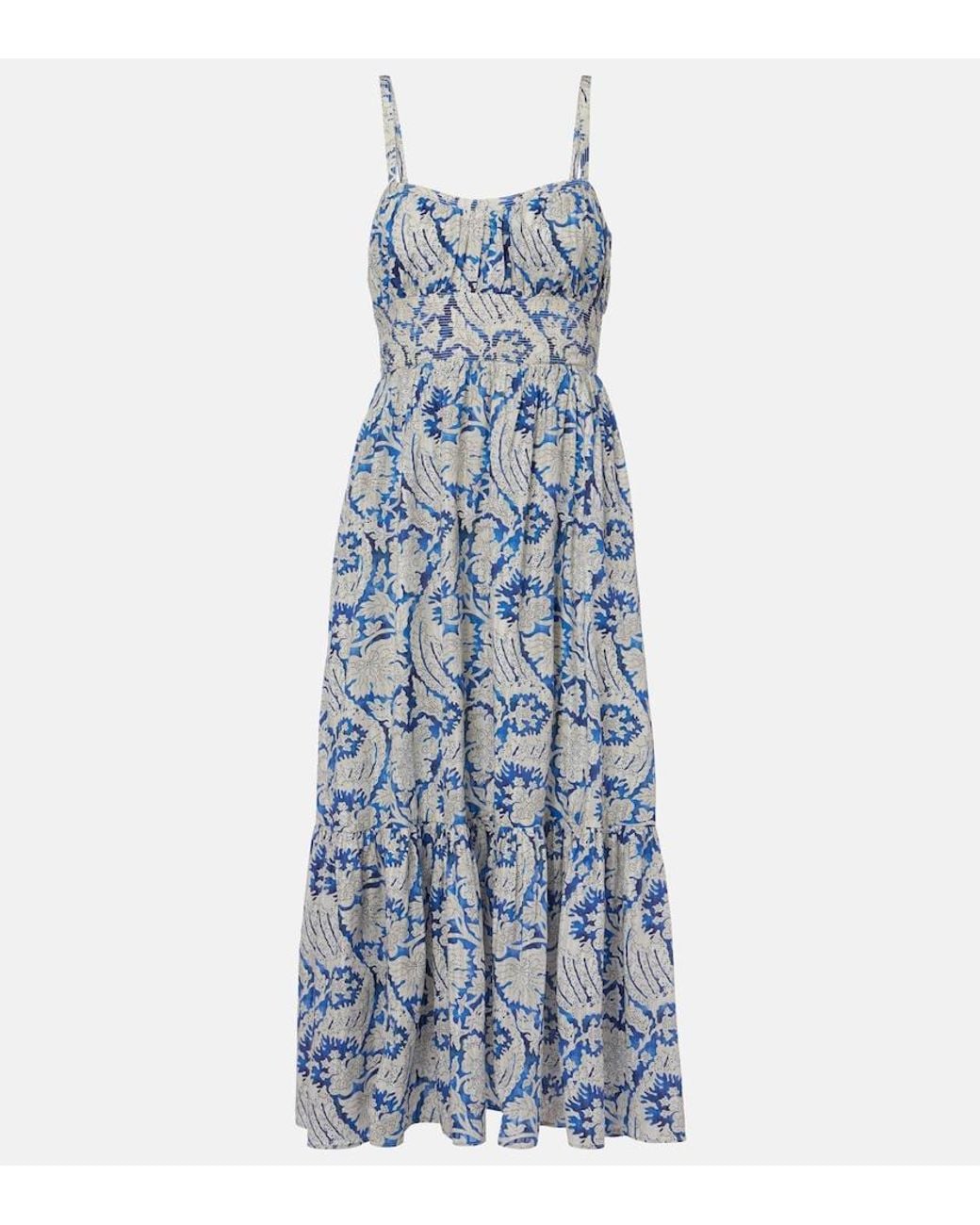 Ulla Johnson Blue Nadine Floral Cotton-Blend Midi Dress