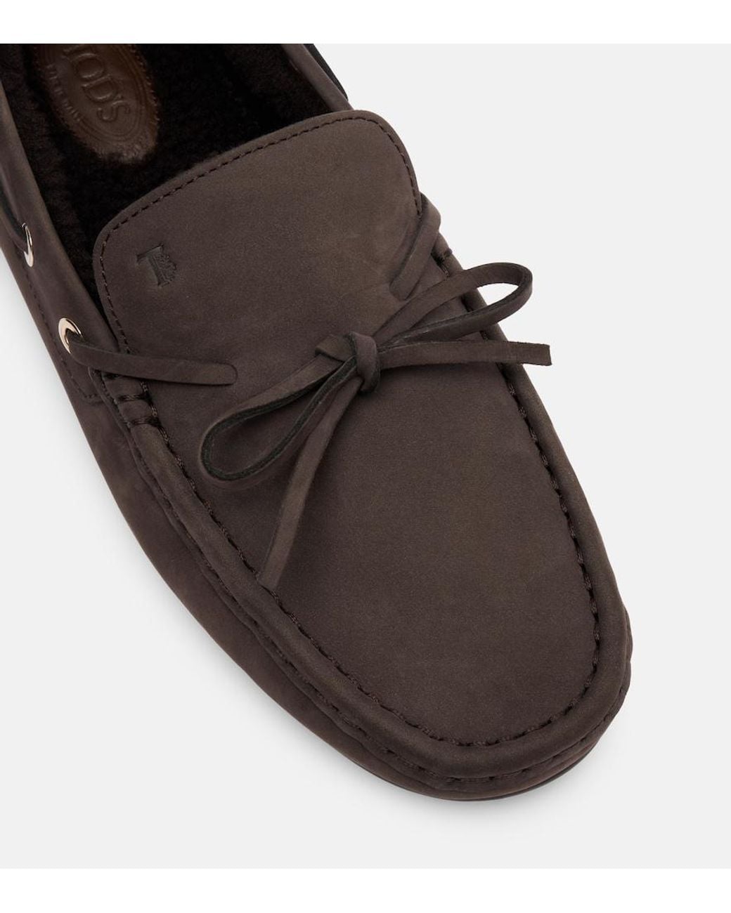 Tod's Brown Gommino Shearling-Lined Suede Boat Shoes