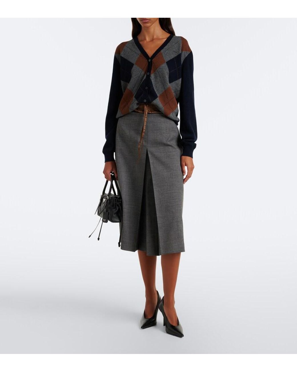 Prada Blue Argyle Cashmere Cardigan