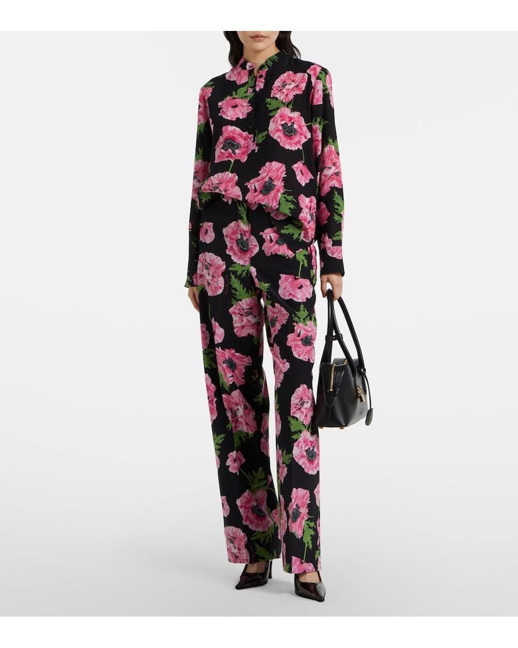 Stella McCartney Red Poppy Floral Wide-Leg Pants