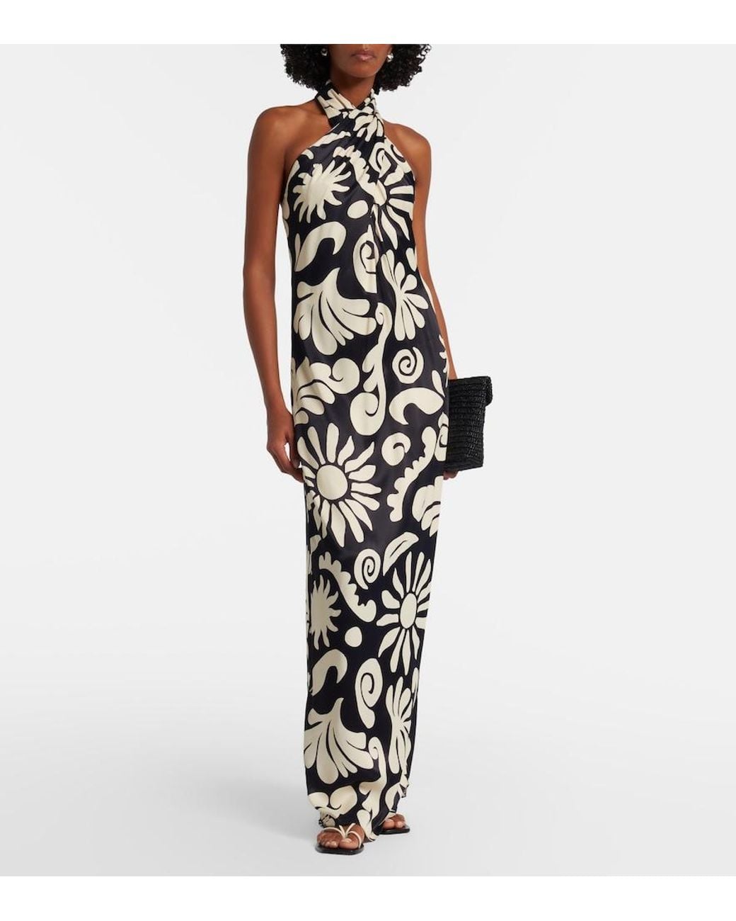 Cala De La Cruz White Oliviera Printed Halterneck Maxi Dress