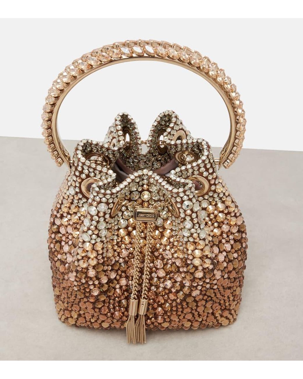 Jimmy Choo Brown Bon Bon Embellished Satin Bucket Bag