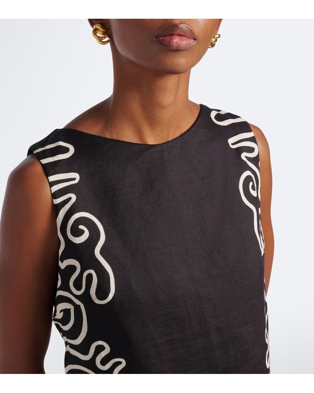 Cala De La Cruz Black Avelino Printed Linen Top