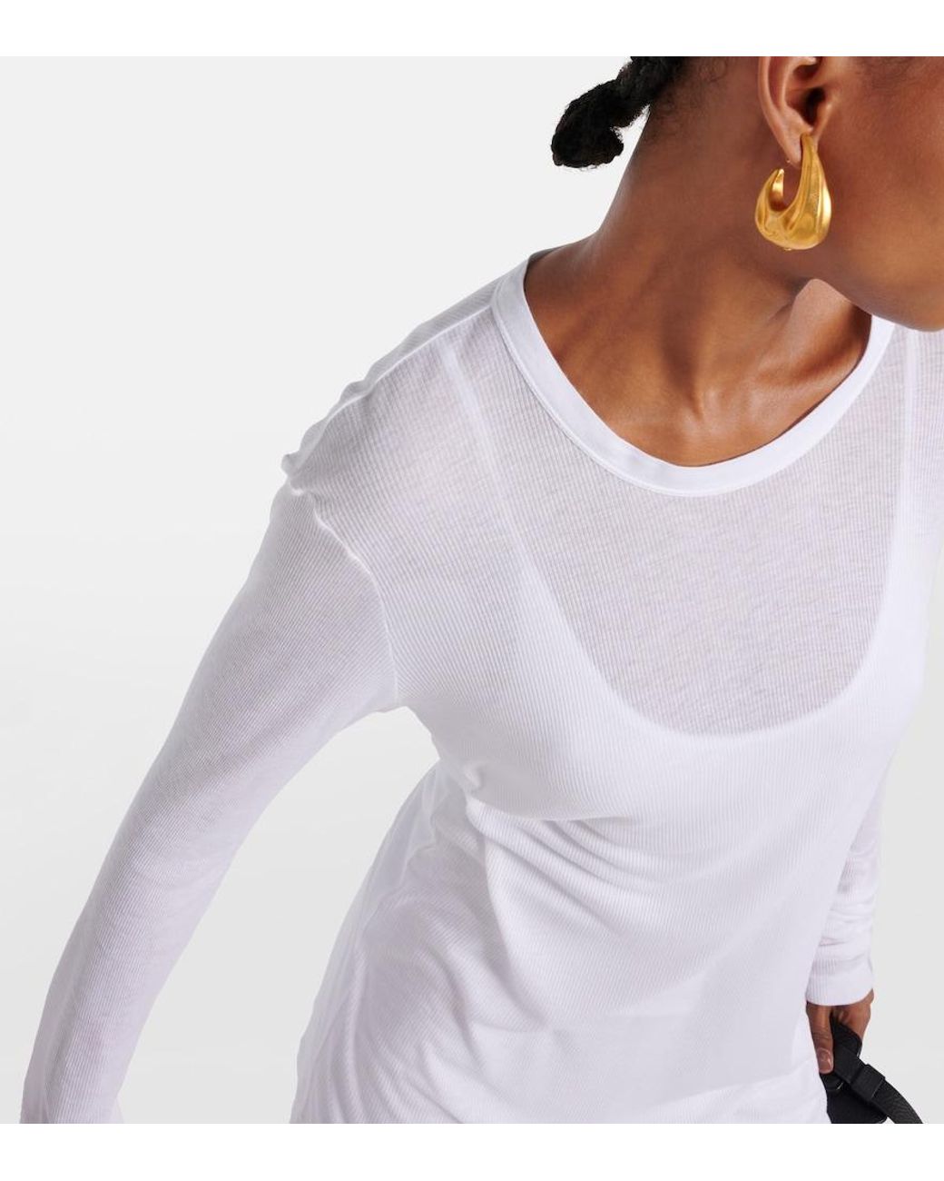 Khaite White Morton Ribbed-Knit Top