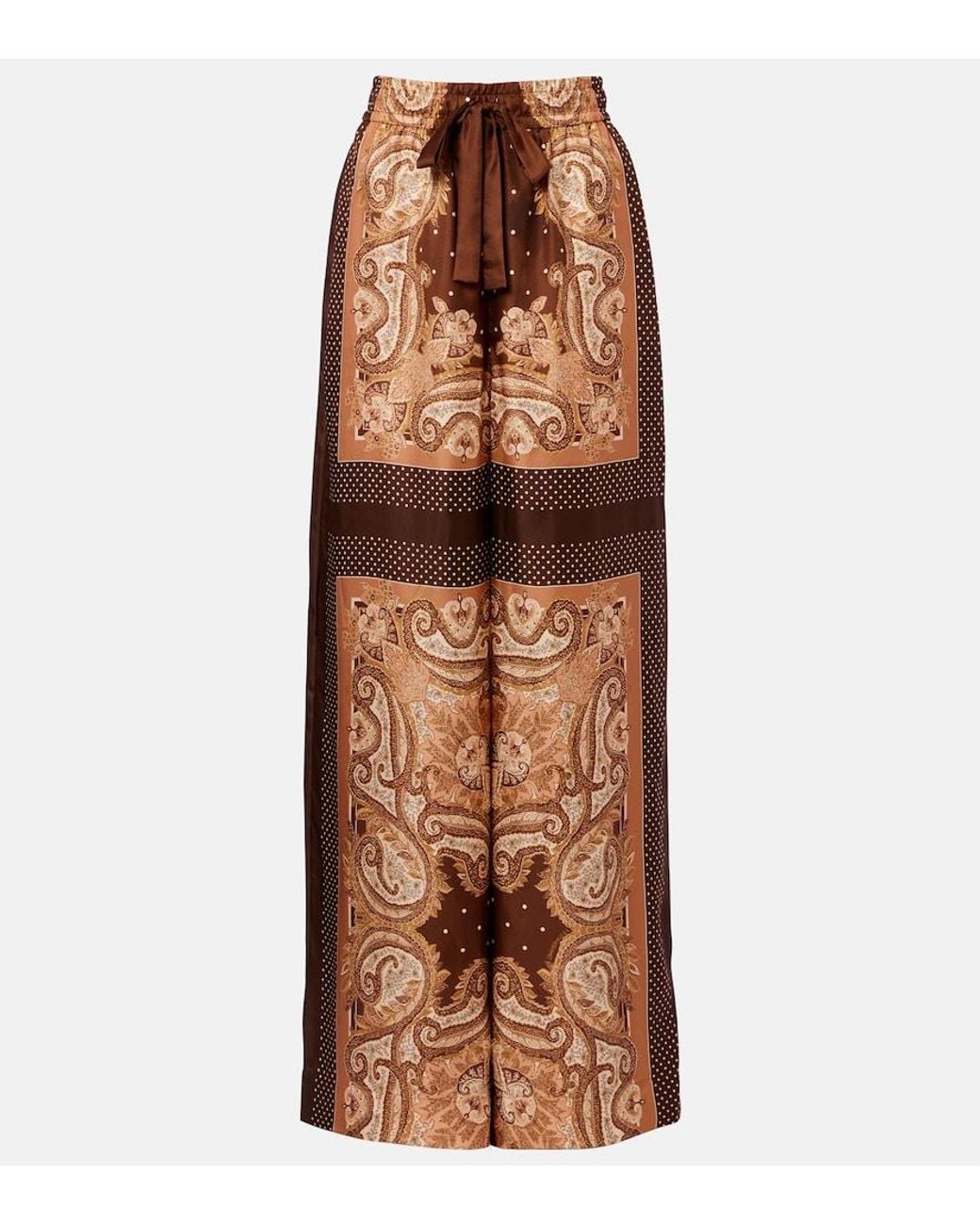 Zimmermann Brown Luna Paisley Silk Palazzo Pants