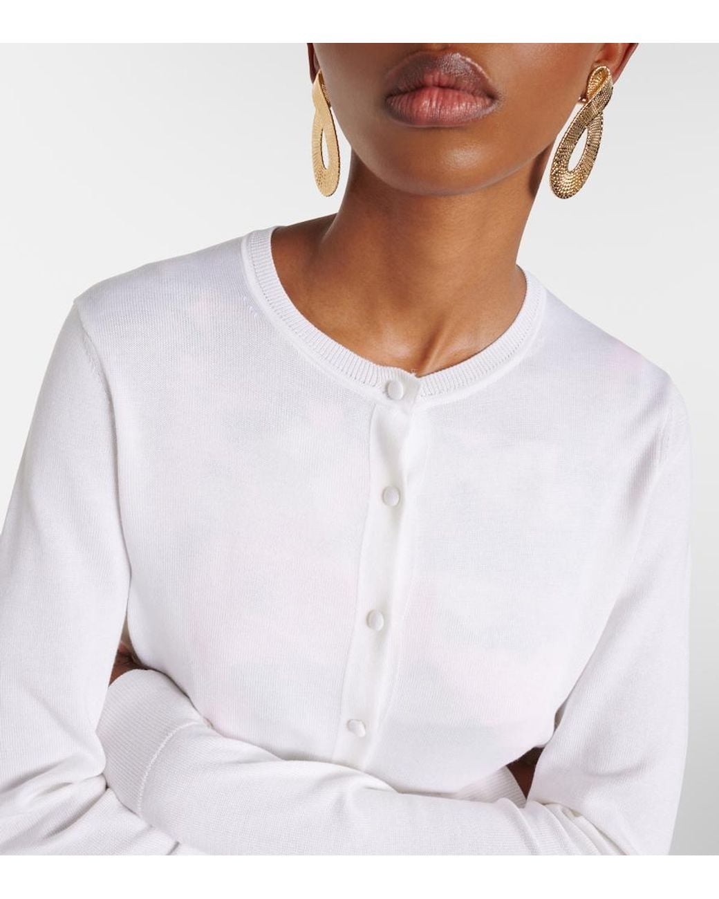 Carolina Herrera White Cropped Silk And Cotton Cardigan