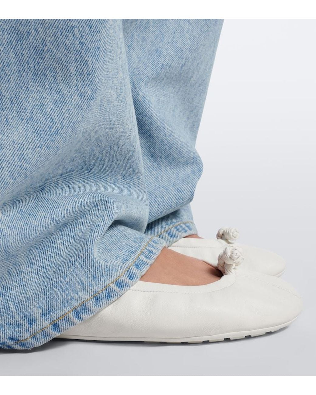 Bottega Veneta White Fantasmina Knot Leather Ballet Flats