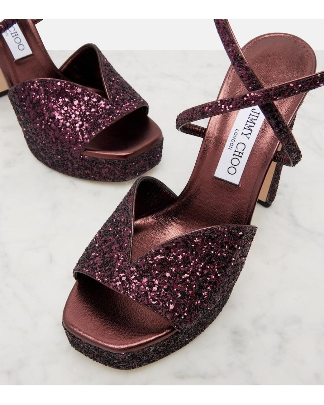 Jimmy Choo Red Karli 125 Glitter Platform Sandals