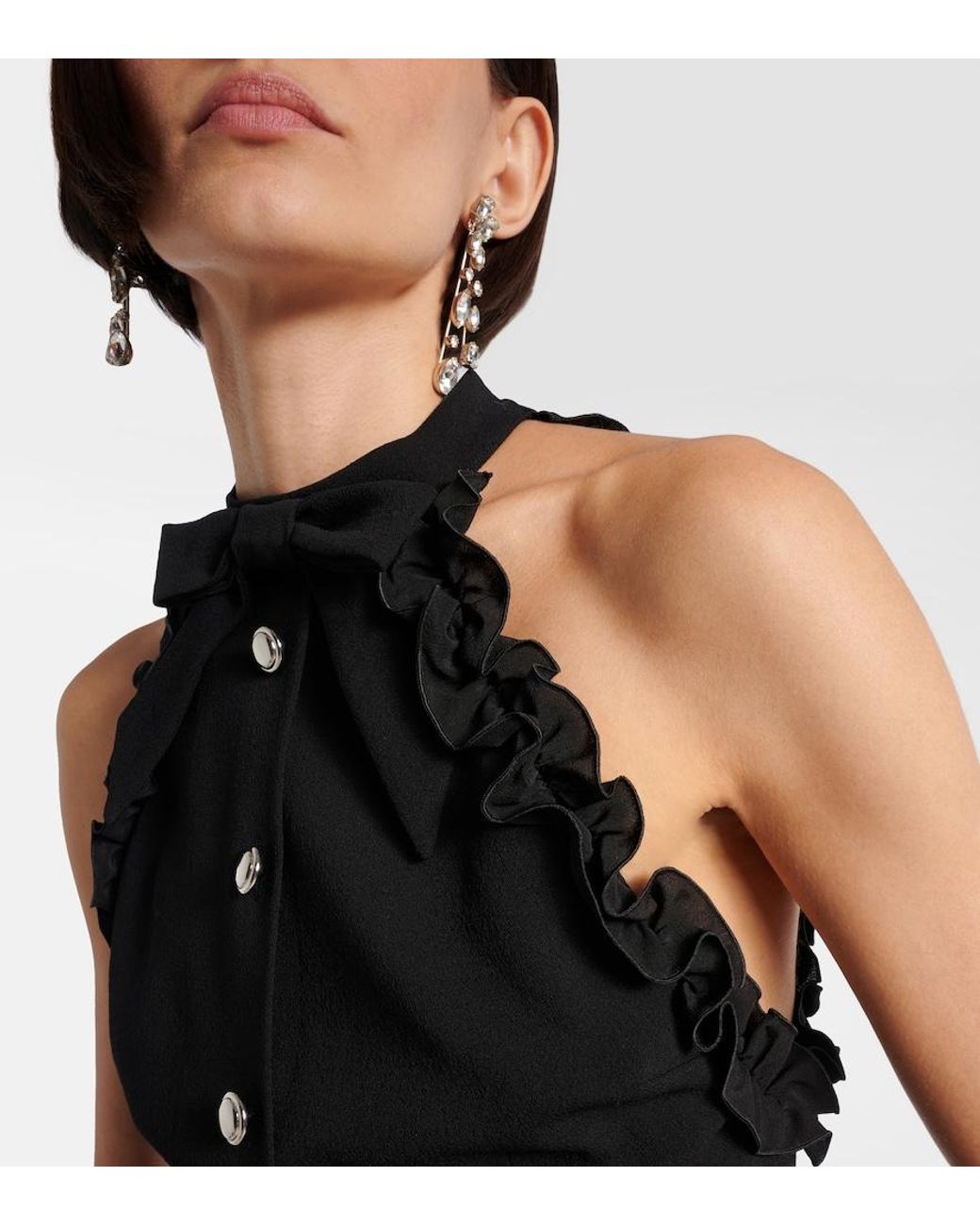 Alessandra Rich Black Bow-Detail Wool-Blend Crepe Minidress
