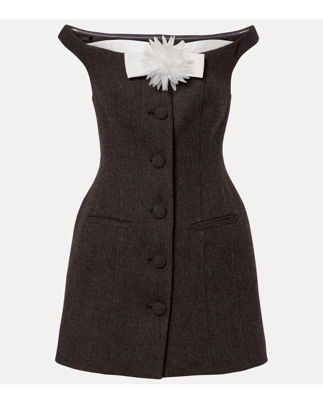Self-Portrait Black Floral-Applique Off-Shoulder Minidress