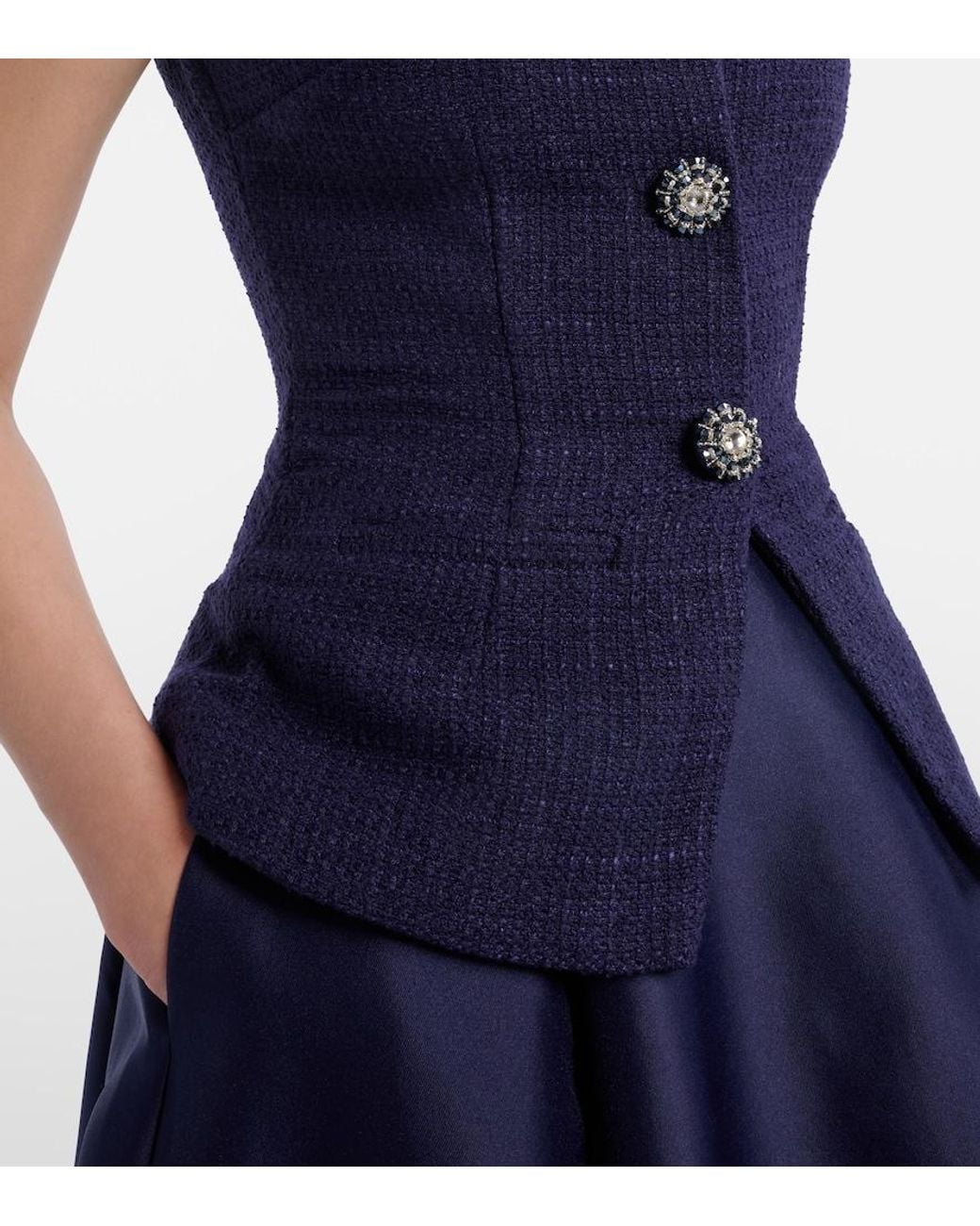 Self-Portrait Blue Boucle Taffeta Midi Dress