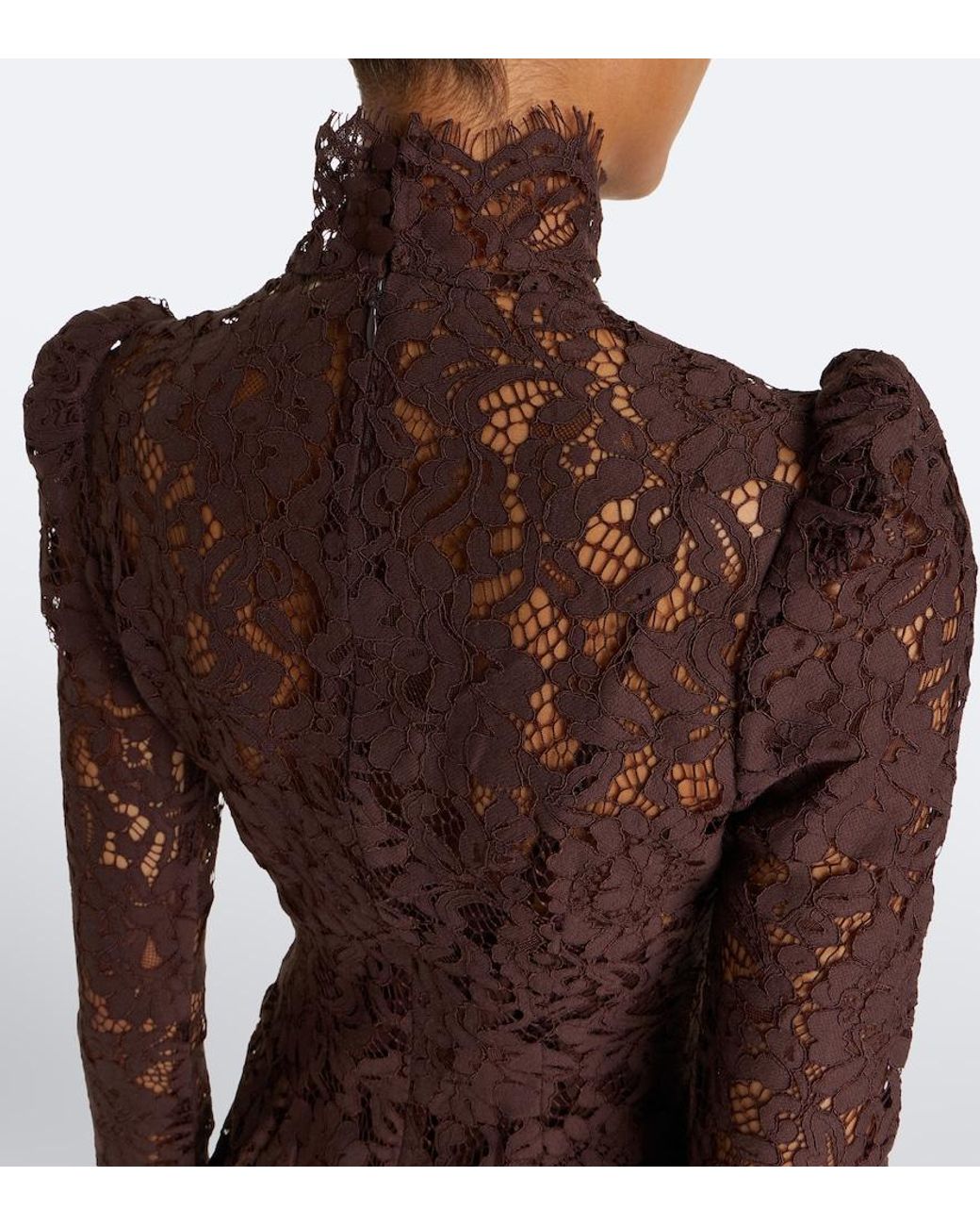 De La Vali Brown Bodita Cotton-Blend Lace Minidress