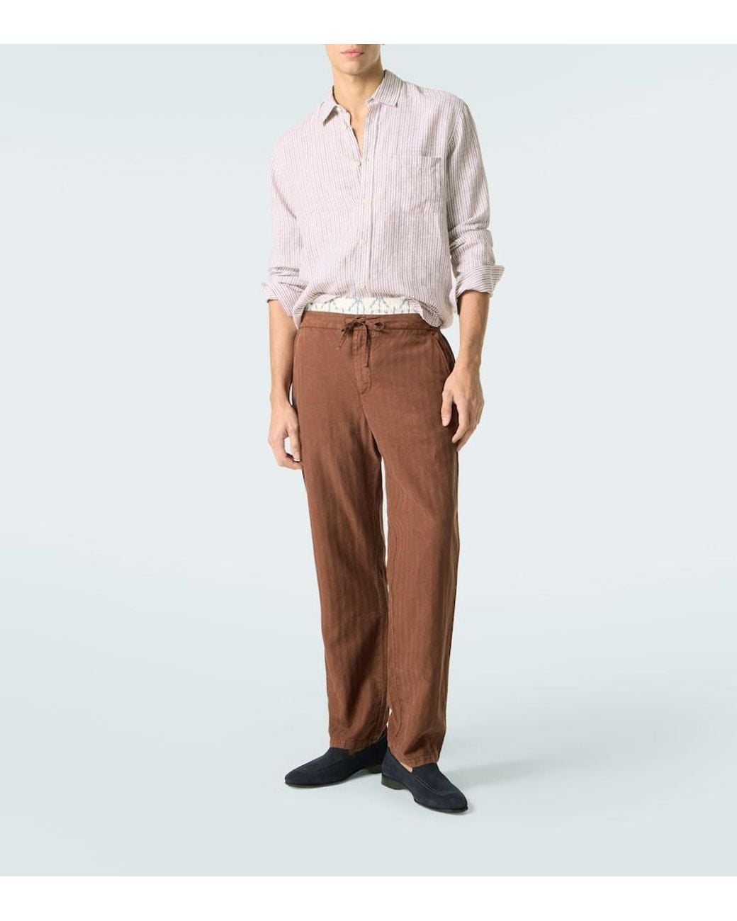 Frescobol Carioca Pink Telles Striped Linen Shirt for men
