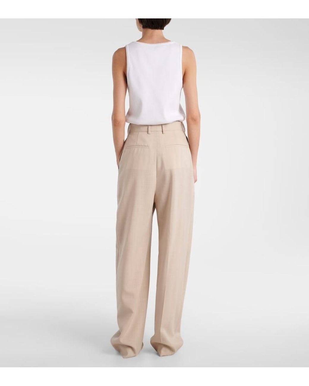Wardrobe NYC Natural Mid-Rise Wool Straight Pants