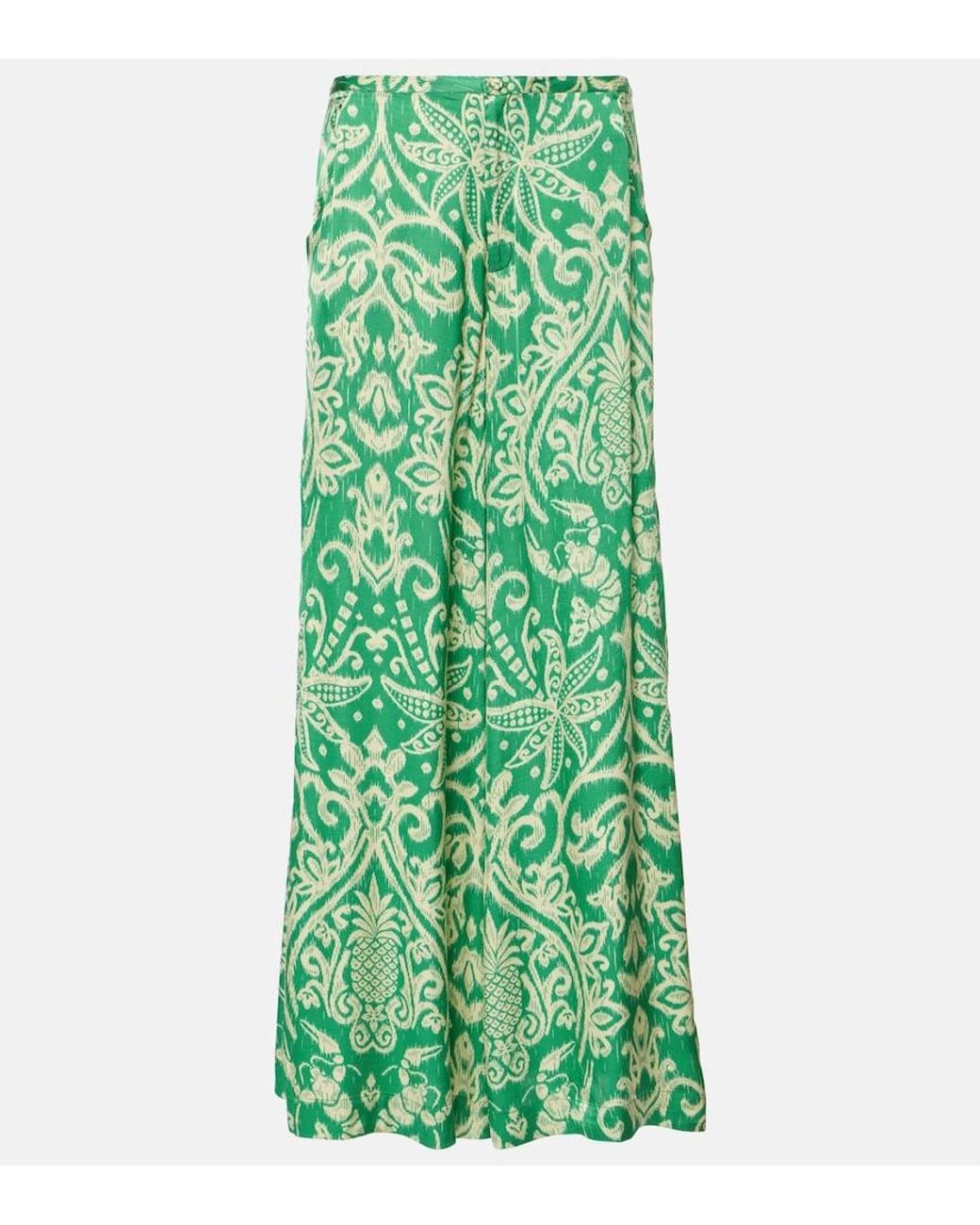 Poupette Green Clea Printed Wide-Leg Pants