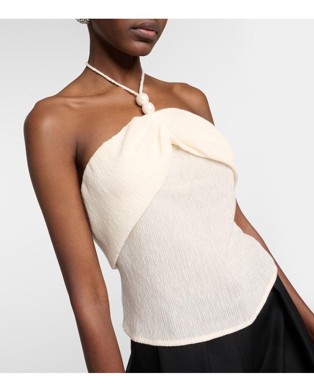 Magda Butrym Natural Embellished Halterneck Top