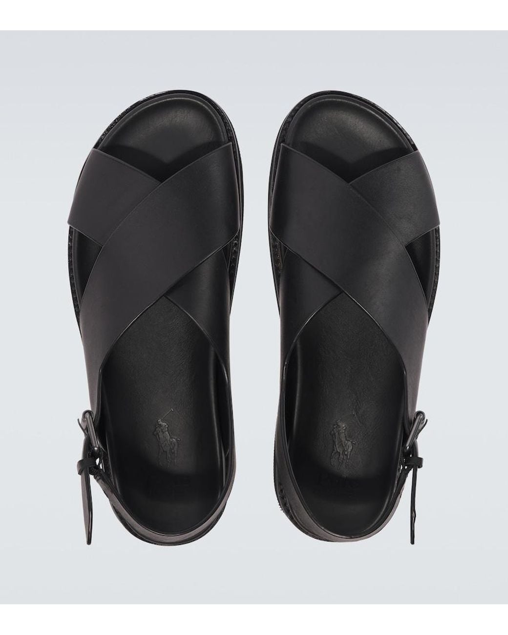 Polo Ralph Lauren Black Zane Leather Slingback Sandals for men