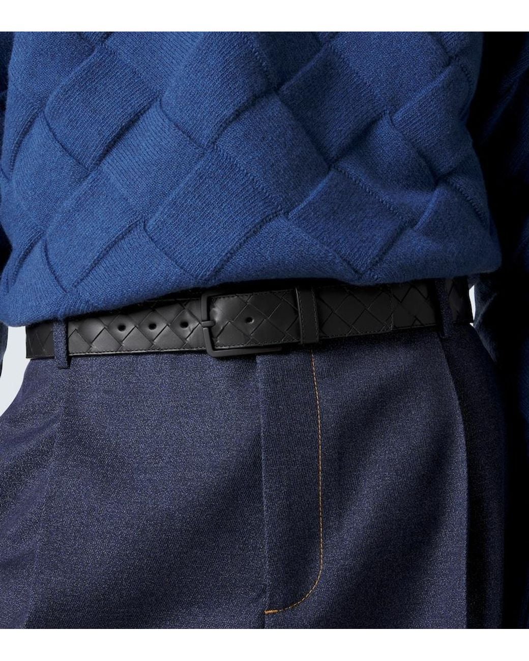 Bottega Veneta Black Intrecciato Leather Belt for men