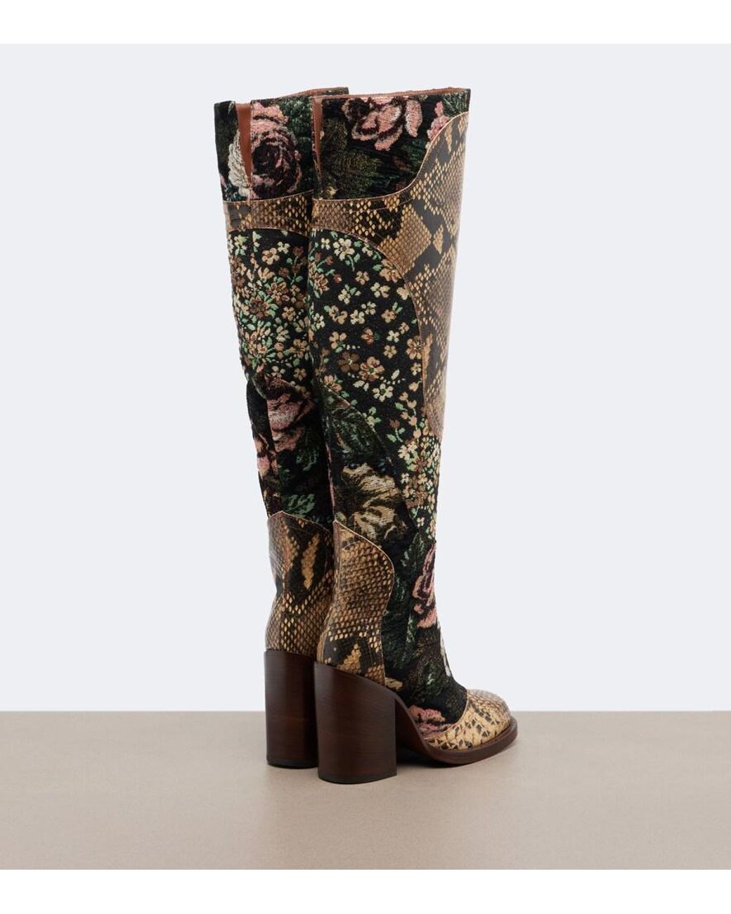 Dries Van Noten Multicolor Patchwork Overknee-Stiefel Aus Leder