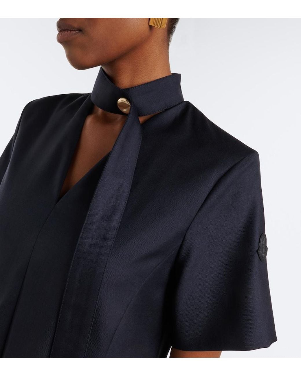Moncler Blue Tie-Neck Virgin Wool Minidress