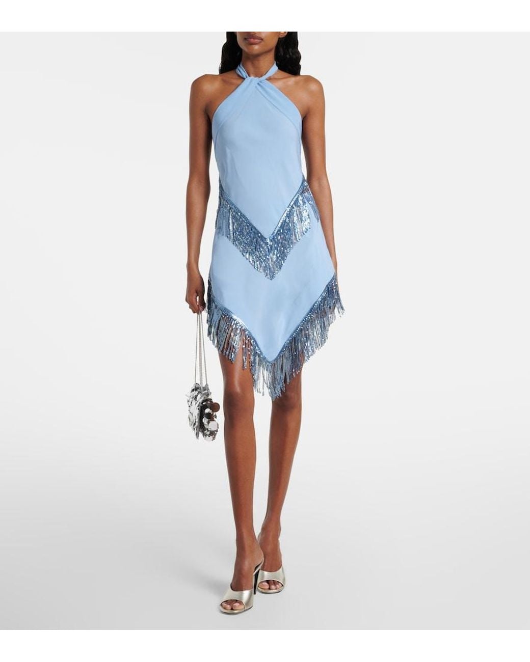 Rabanne Blue Chainmail Halterneck Crepe Top