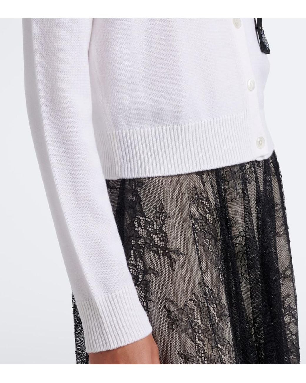 Erdem White Embellished Wool Cardigan