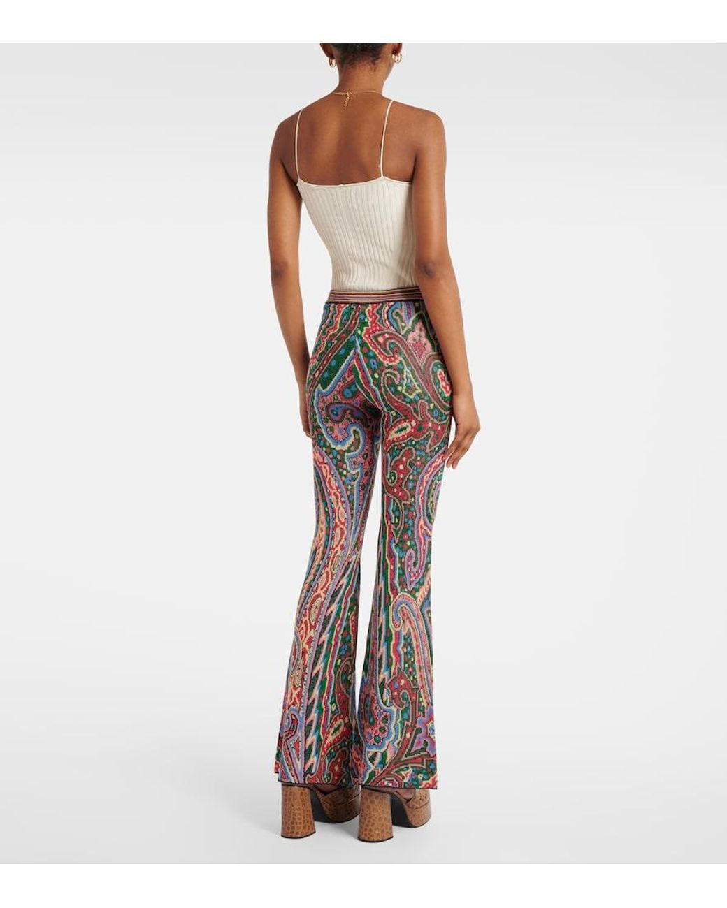Etro Multicolor Knitted Paisley Jacquard Flared Pants