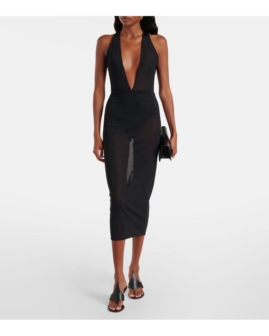 Alex Perry Black Sheer Midi Dress