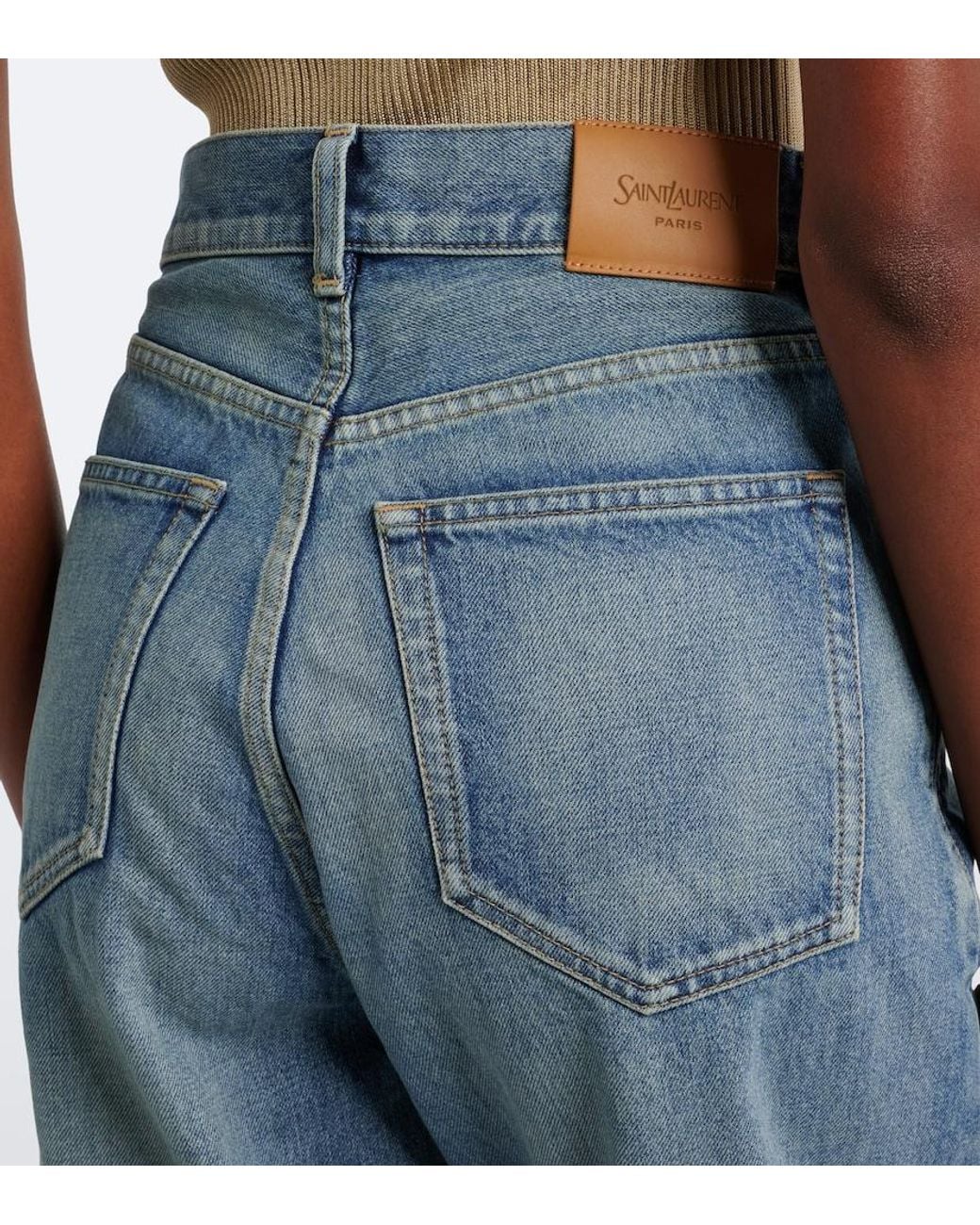 Saint Laurent Blue V-Waist Wide-Leg Jeans