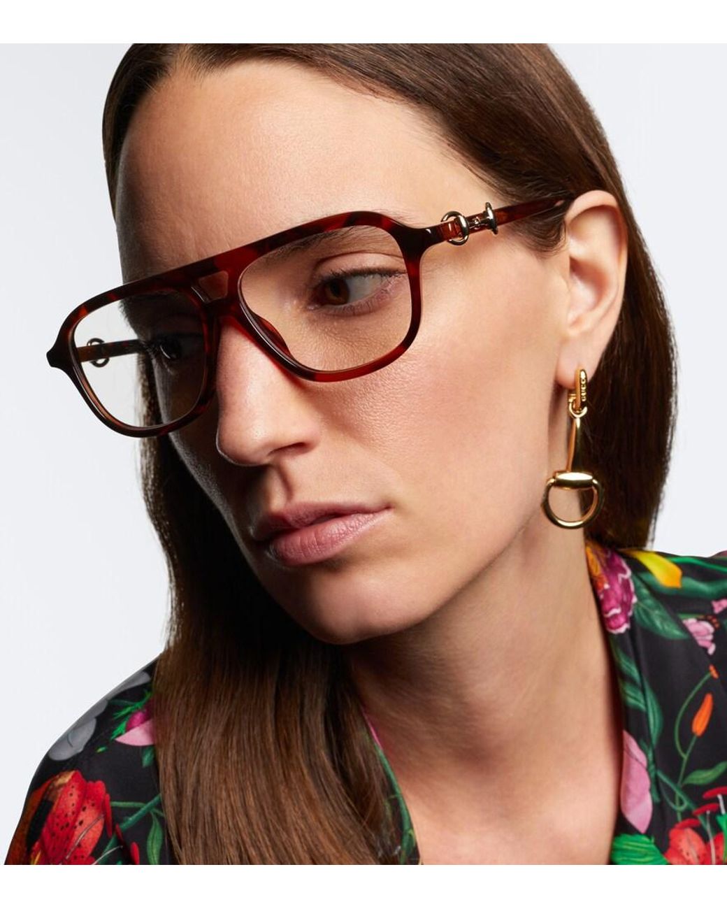 Gucci Brown Horsebit Navigator Glasses
