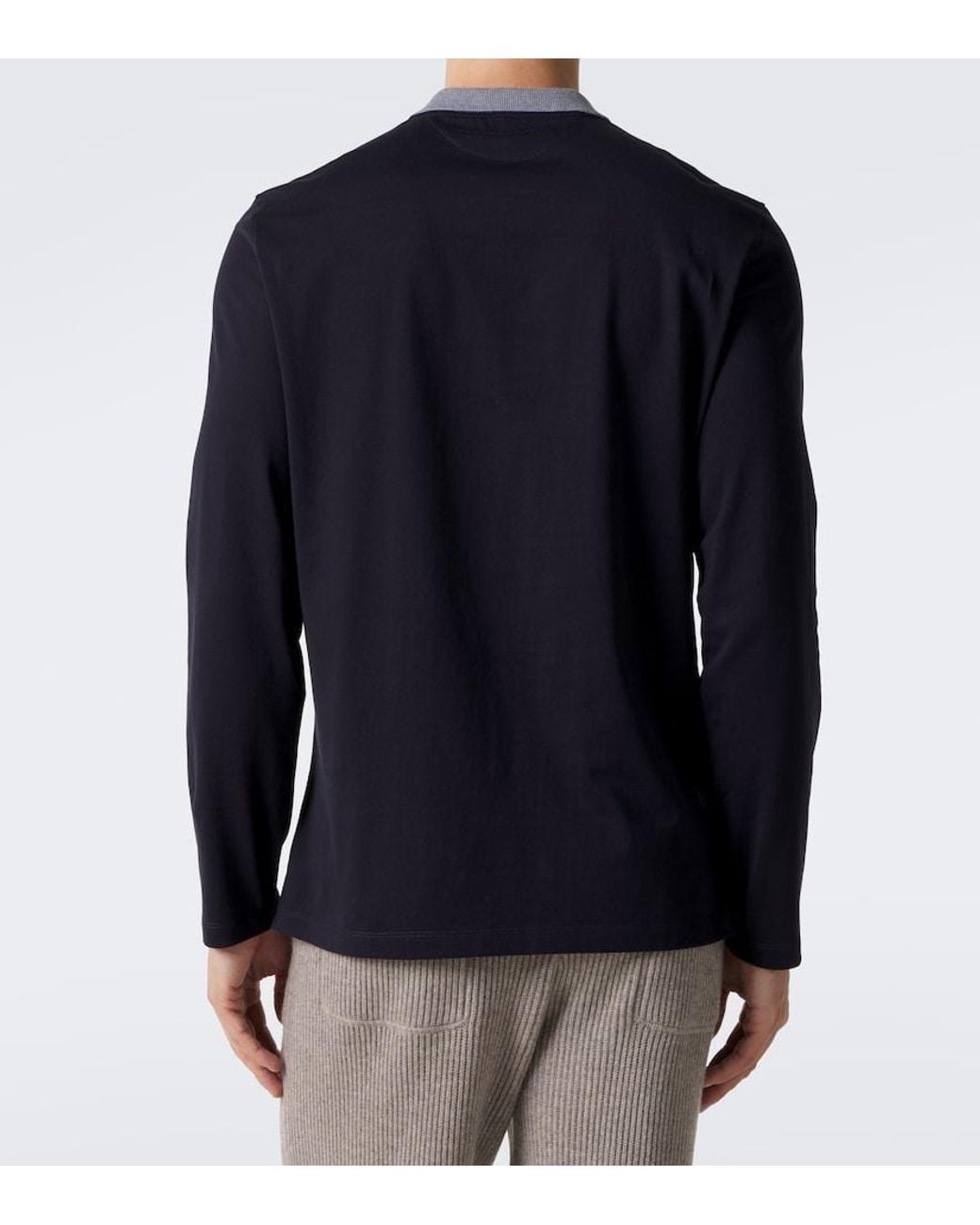 Brunello Cucinelli Blue Logo Cotton Jersey Polo Shirt for men
