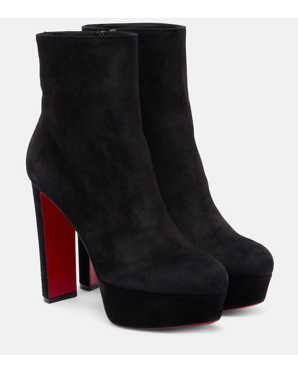 Christian Louboutin Black Loo Booty Suede Platform Boots 130