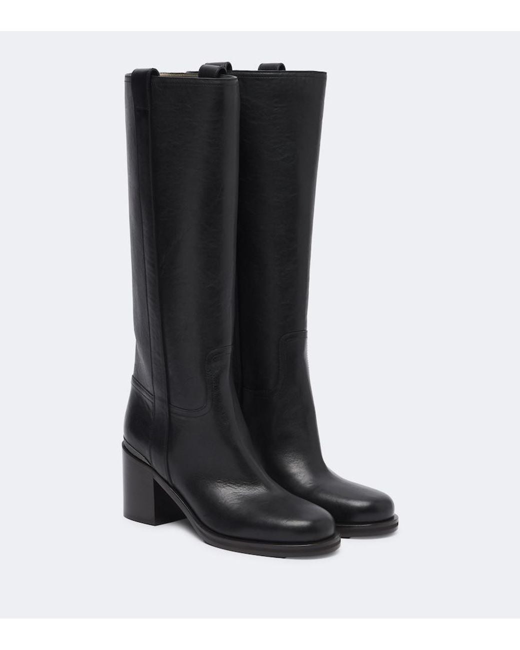 Brunello Cucinelli Black Monili Leather Knee-High Boots