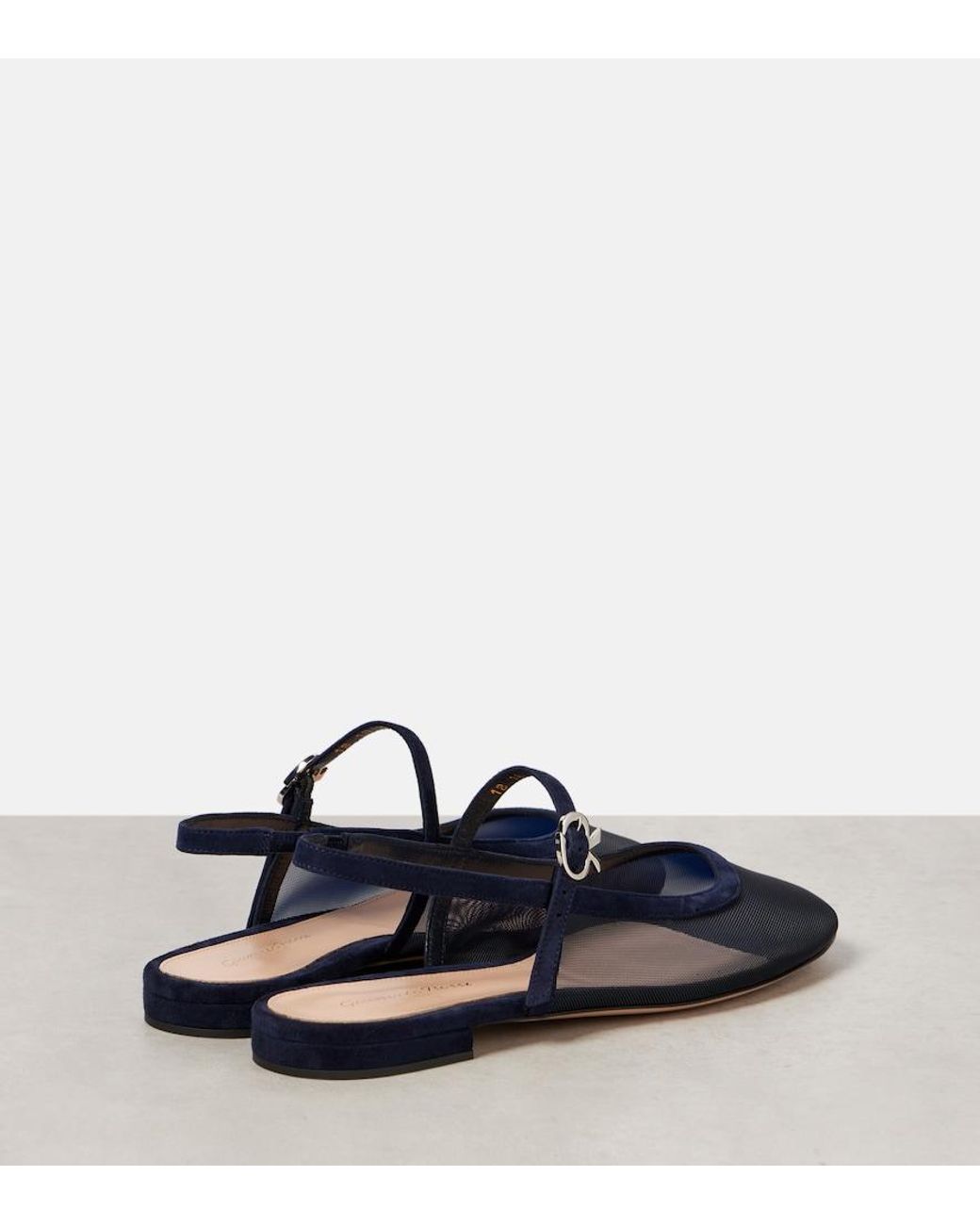 Gianvito Rossi Blue Leather-Trimmed Organza Ballet Flats