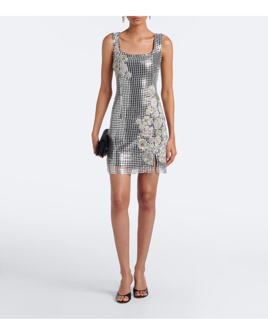 La Fuori Black Shell Sequined Chainmail Minidress