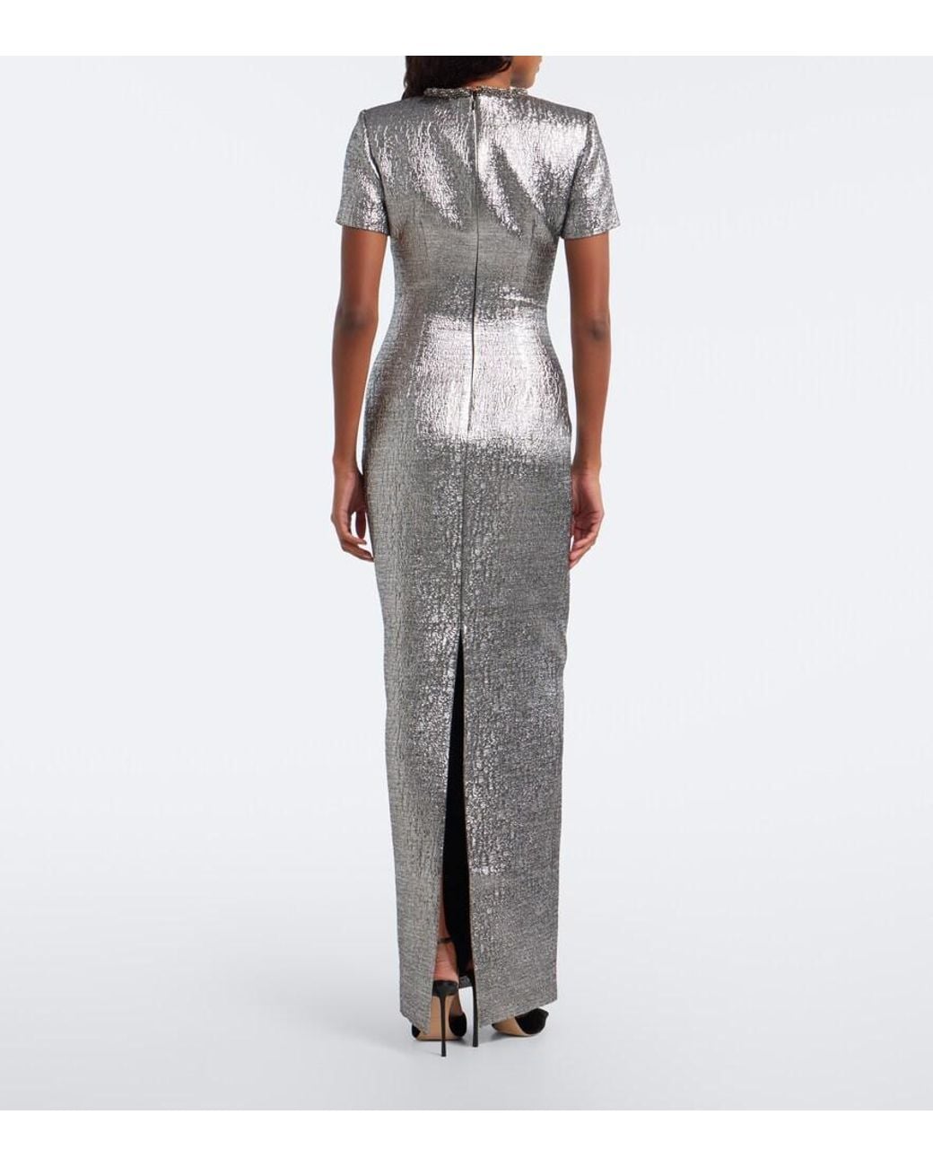Roland Mouret Gray Embellished Lame Jacquard Gown