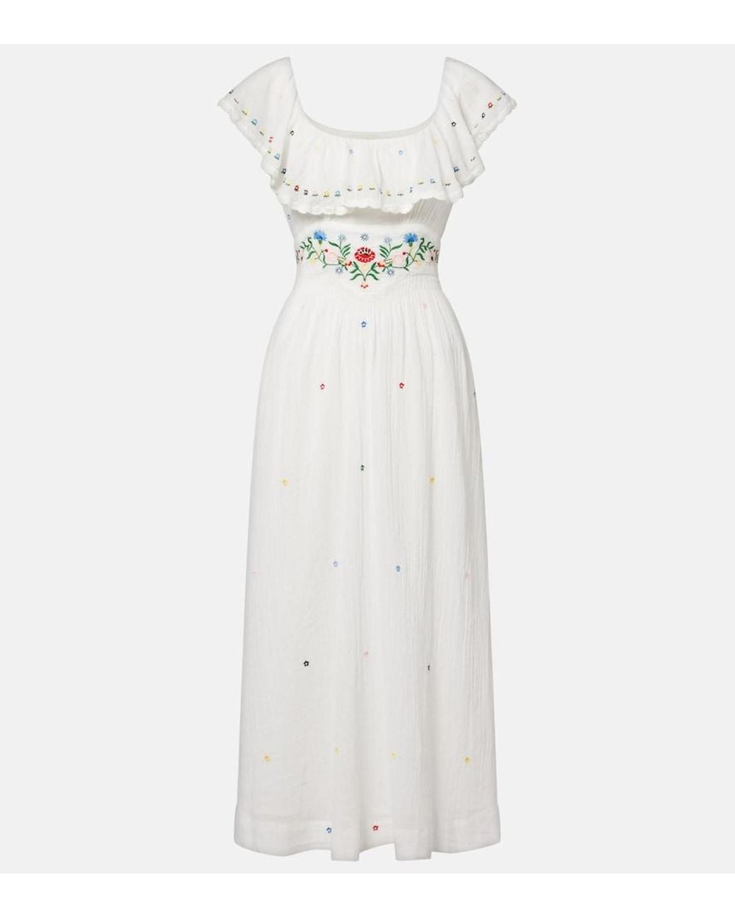Rixo White Ebony Embroidered Cotton Midi Dress