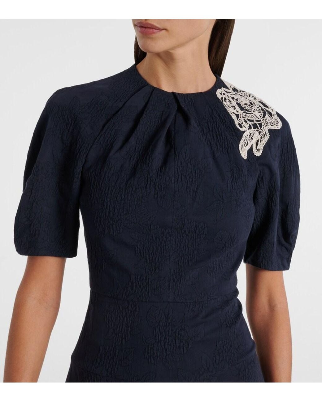 Erdem Blue Floral Cotton-Blend Jacquard Midi Dress