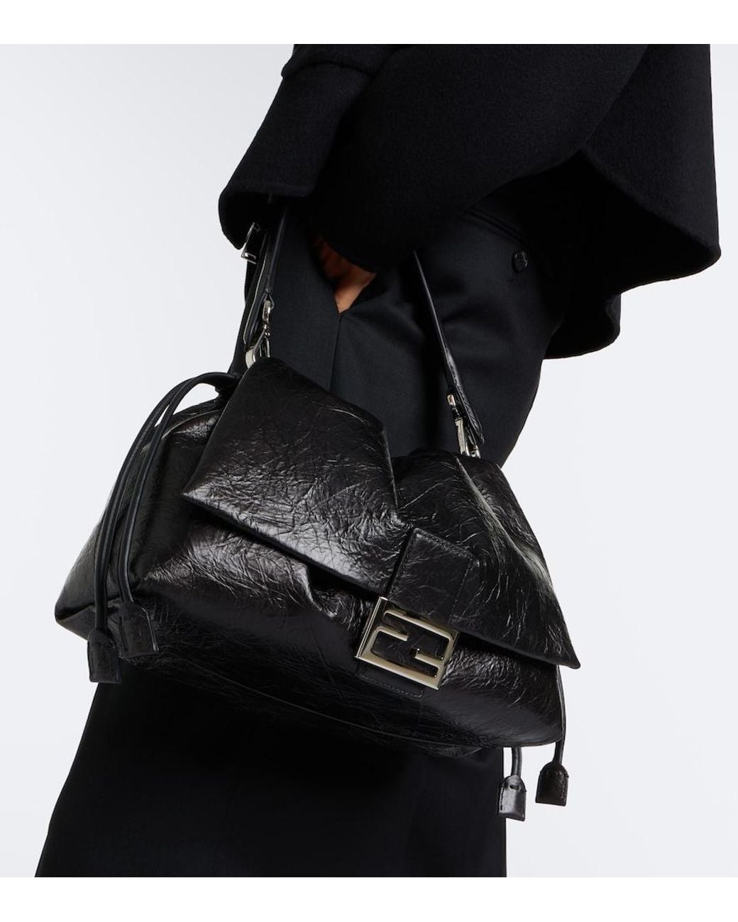 Fendi Black Baguette Soft Large Leather Shoulder Bag