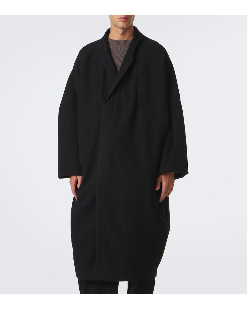 Rick Owens Black Poiret Virgin Wool Coat for men