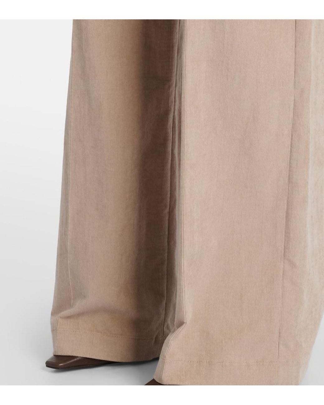 Brunello Cucinelli Natural Cotton Corduroy Wide-Leg Pants