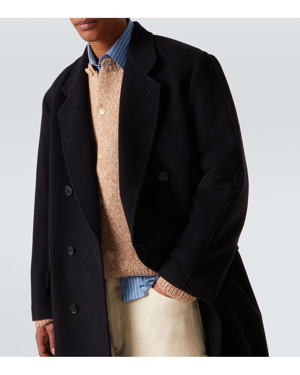 Auralee Black Double-Breasted Wool Mosser Coat for men