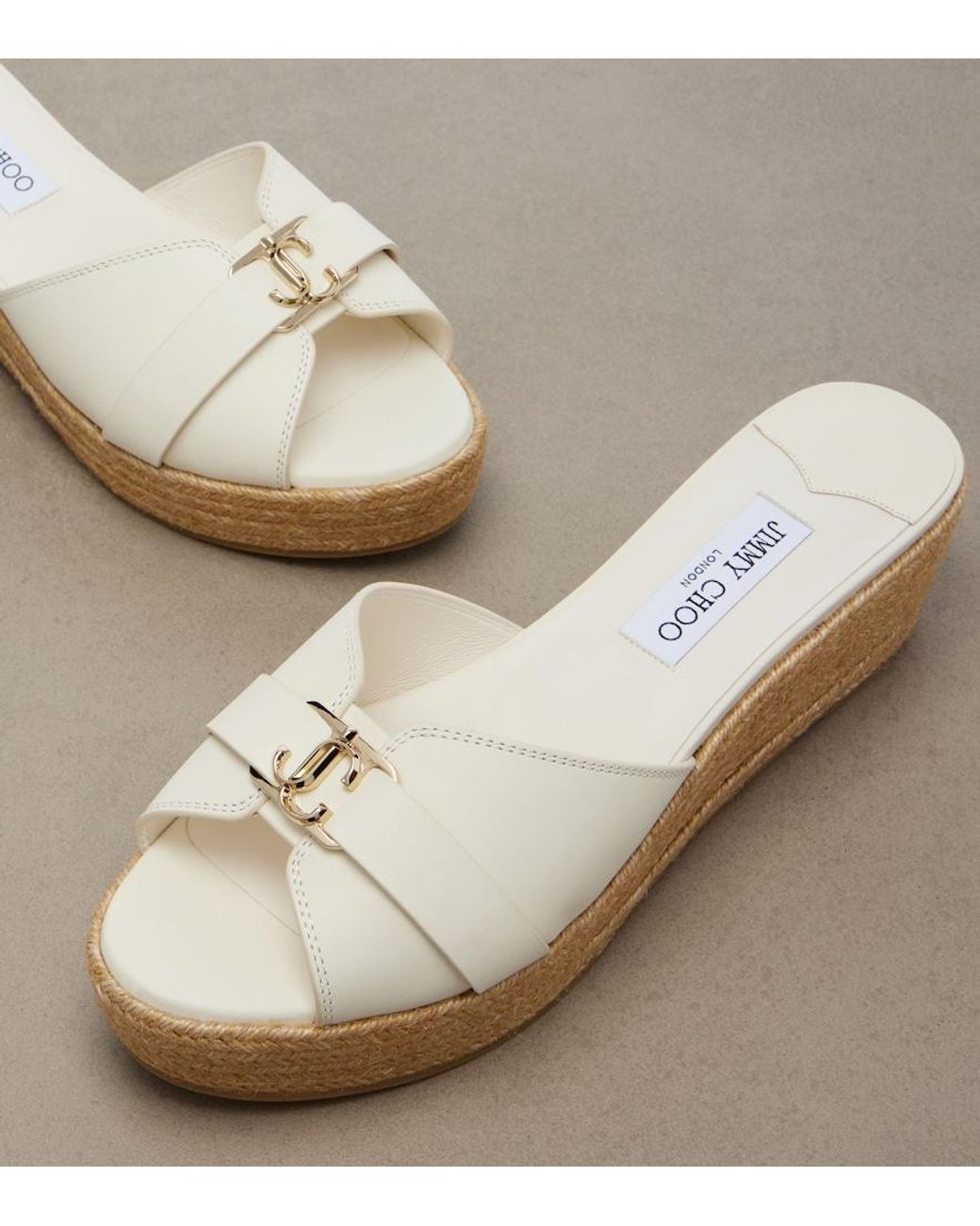Jimmy Choo White Leda Wedge Espadrilles